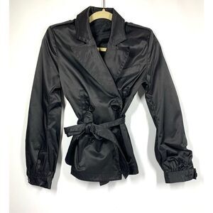 Seven7 for all Mankind Shiny Black Short Belted Trench Jacket Coat Size M